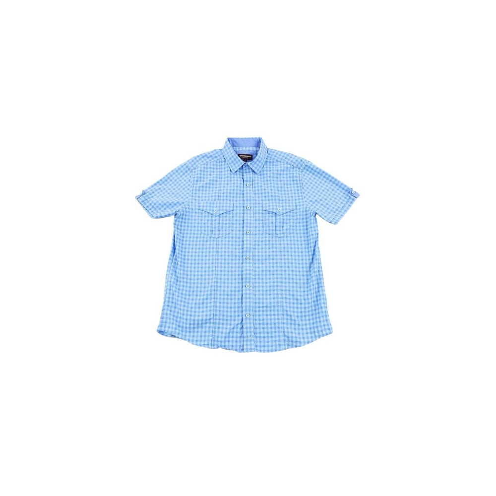 Johnston Murphy Shirt Mens Medium Blue Plaid Casual Office Outdoor Short Sleeve